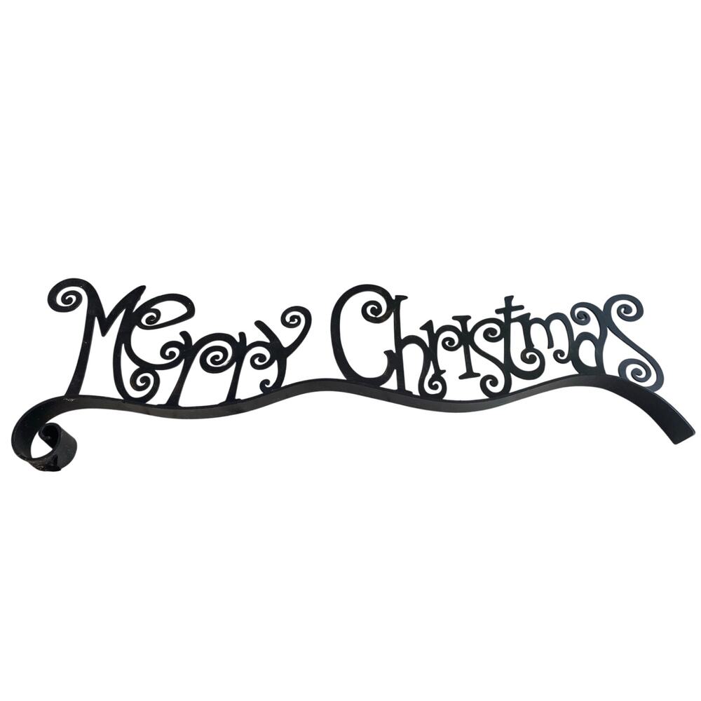 Merry Christmas Black Distressed Iron Calligraphy Text Sign
